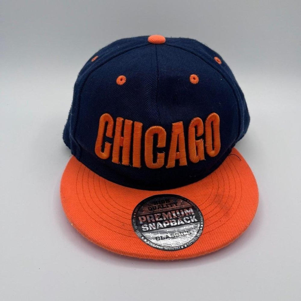 Vintage Chicago Snapback Hat Navy Orange Flat Bill‎ Adjustable Cap Max HeadGear